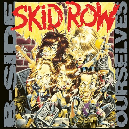 Skid Row album cover: cartoon band illustration with brick background.
