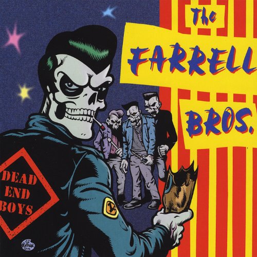 CD cover: skeleton biker with group, comic book style illustration.