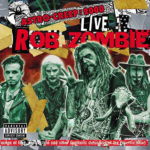 Rob Zombie "Astro-Creep: 2000 Live" vinyl album cover with band imagery.