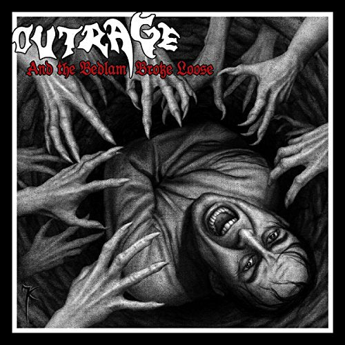 Black and white album cover depicting a person surrounded by grasping hands.