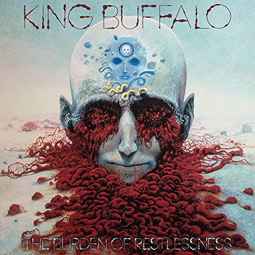 Album cover: surreal portrait of a head with flowing red tendrils.