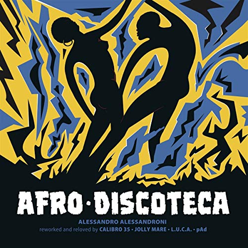 Vinyl record cover: silhouetted figures dancing against a yellow and blue abstract design.