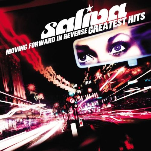 Saliva “Greatest Hits” album cover with eyes and city lights.