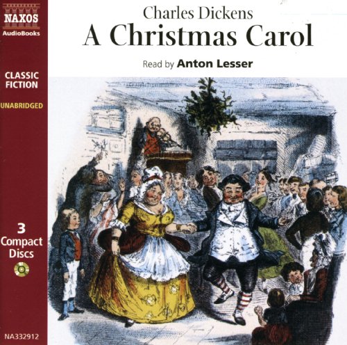 “A Christmas Carol” audiobook cover with a vintage illustration of a festive scene.