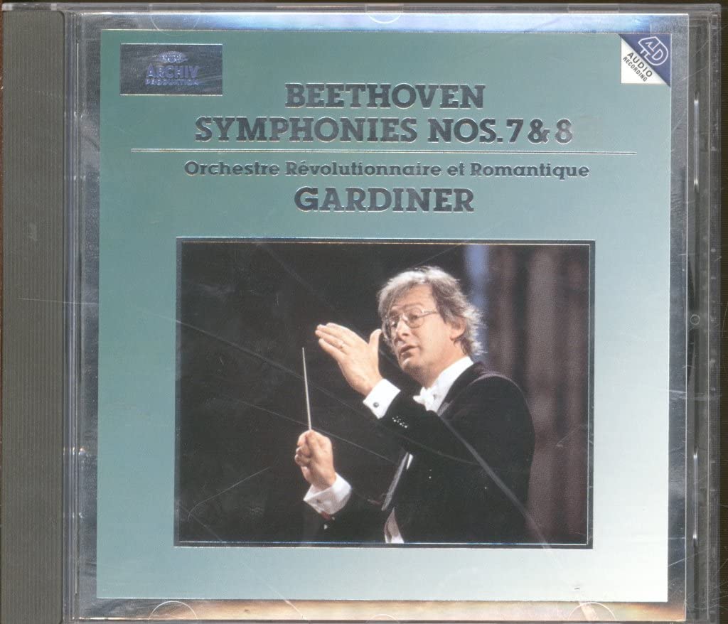 CD case for Beethoven Symphonies 7 & 8 featuring conductor Gardiner’s portrait.