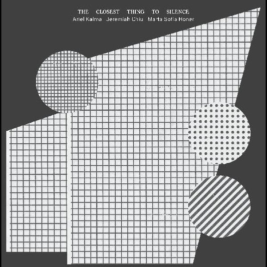 Gray album cover with geometric grid patternsCS, circles, and text in a minimalist style.