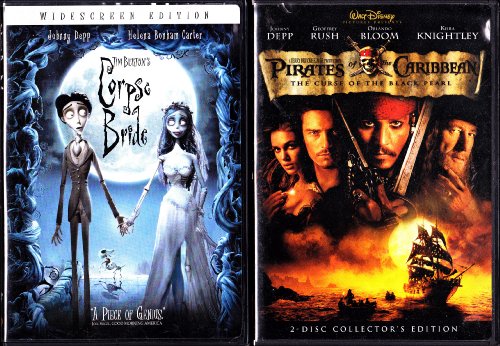 Two DVD cases: “Corpse Bride” and “Pirates of the Caribbean.”