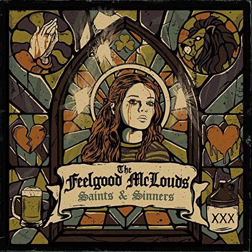 CD cover: stained-glass style portrait of a crying woman with symbols.
