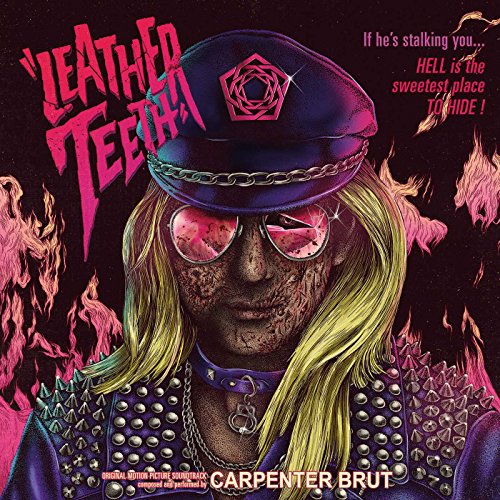 Album cover for Carpenter Brut’s “Leather Teeth” featuring a distorted face.