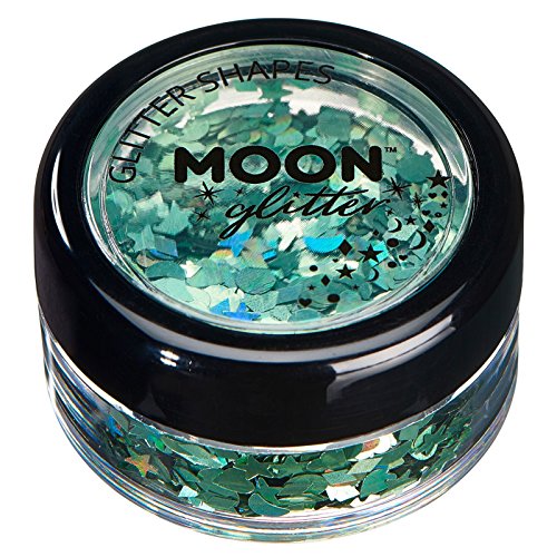 Holographic Glitter Shapes by Moon Glitter – 100% Cosmetic Glitter for Face, Body, Nails, Hair and Lips - 3g - Green