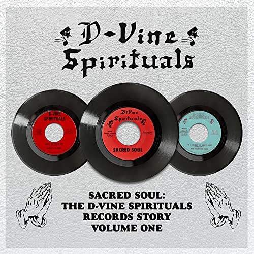 LP cover with three 45 records, praying hands, and text: "Sacred Soul.