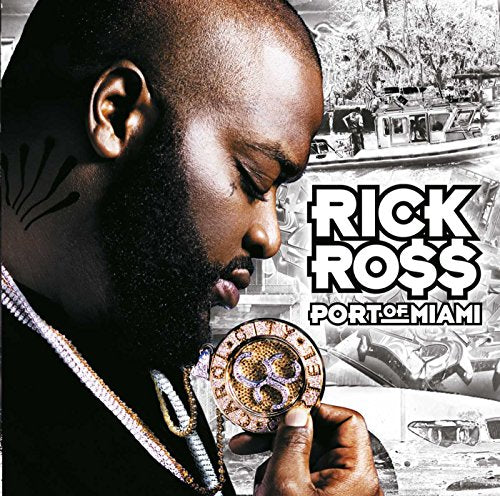 Rick Ross album cover, "Port of Miami," featuring a portrait and boats.