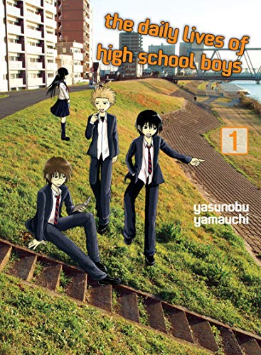 Manga cover with three high school students on a grassy hill.