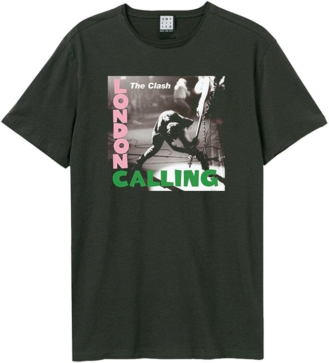 Charcoal grey t-shirt featuring The Clash London Calling album cover graphic.