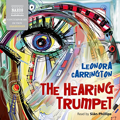 Colorful, surreal eye illustration with book title “The Hearing Trumpet” and author’s name.