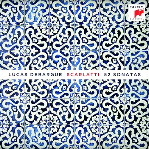 CD cover with blue and white tile pattern, text “Debargue, Scarlatti”.