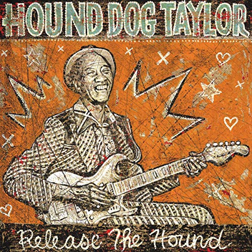 Hound Dog Taylor album cover: portrait of a smiling guitarist.