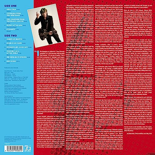 Vinyl record back cover featuring a musician with a guitar, red background.