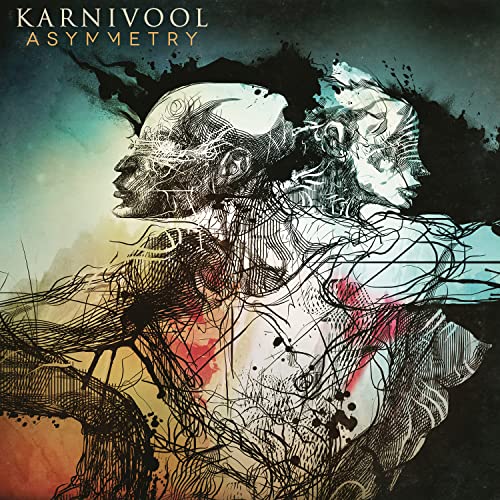 Album cover for Karnivool's Asymmetry featuring abstract, sketched figures in a surreal style.