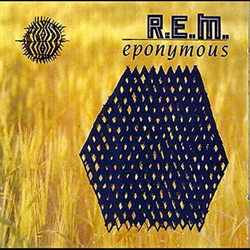 R.E.M. “Eponymous” vinyl album cover with yellow and black geometric designs.