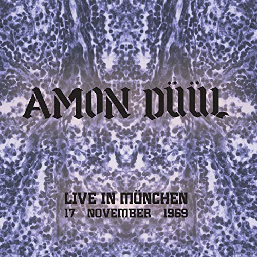 Amon Düül album cover: swirling purple and white abstract pattern, bold text.