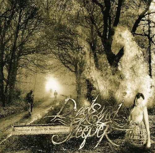 Sepia-toned forest scene with figures and album title overlay.