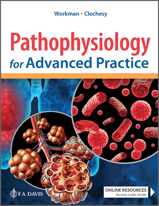 Book cover: “Pathophysiology for Advanced Practice” with medical imagery.