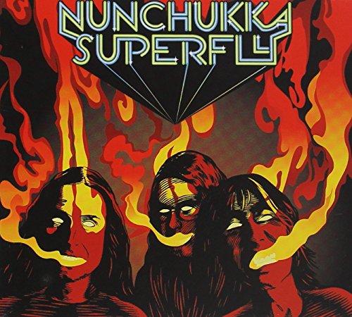 Album cover: Nunchukka Superfly, three figures engulfed in red flames and smoke.
