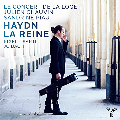 CD cover for Haydn’s “La Reine” featuring a man with a violin case.