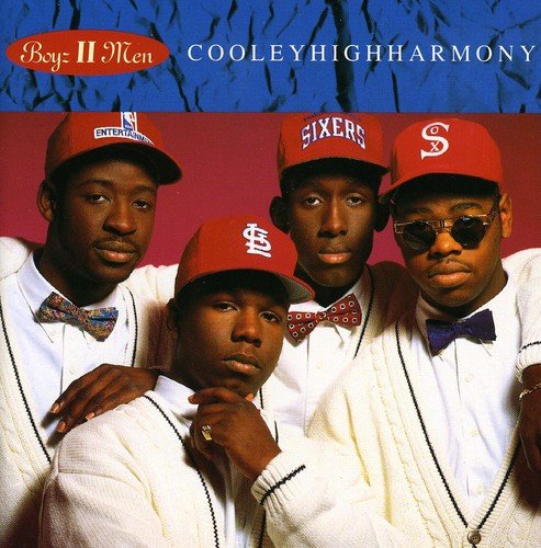 Boyz II Men album cover, four men wearing baseball caps and sweaters.