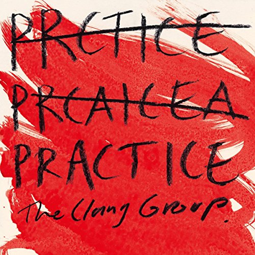 Red and black abstract album cover for "Practice" by The Clang Group.