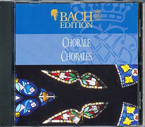 CD cover for Bach Edition Choräle Chorales with blue background and stained glass imagery.