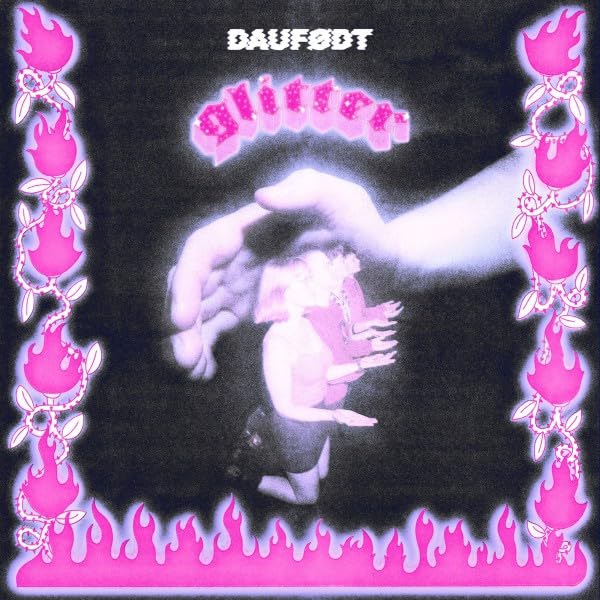 Album cover featuring a large hand over people, framed by pink flames and vines.
