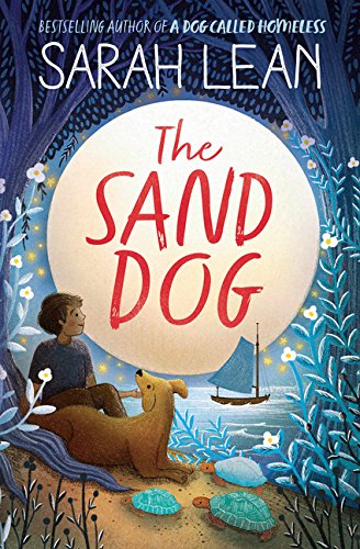 Book cover: boy with dog, turtles, boat, and moonlit beach scene.