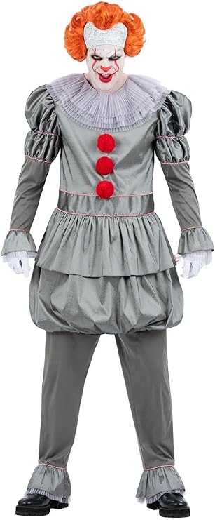 IT Chapter Two, Pennywise Costume Top with Neck Ruffle & Trousers L