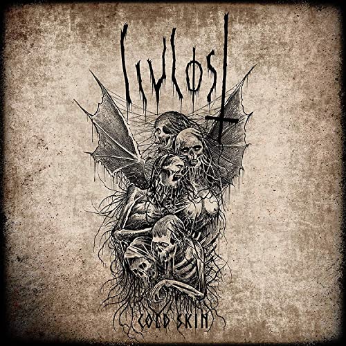 Dark, textured album cover with skeletal figures and the band name "Livlost".