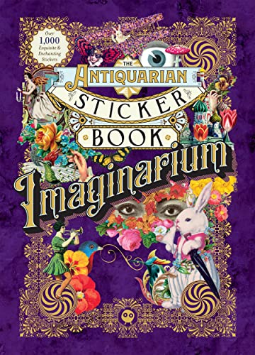 Colorful sticker book with fantastical illustrations of old-world items and scenery.