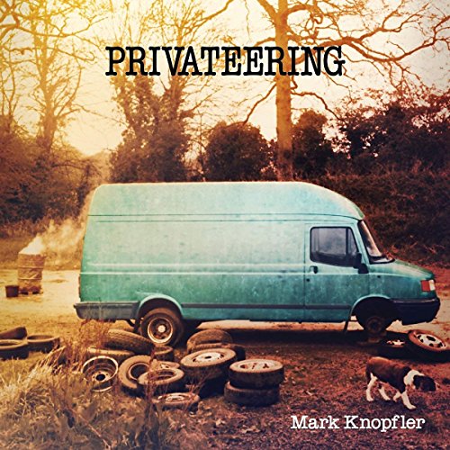 Album cover for Mark Knopfler’s “Privateering” featuring a teal van and tires.