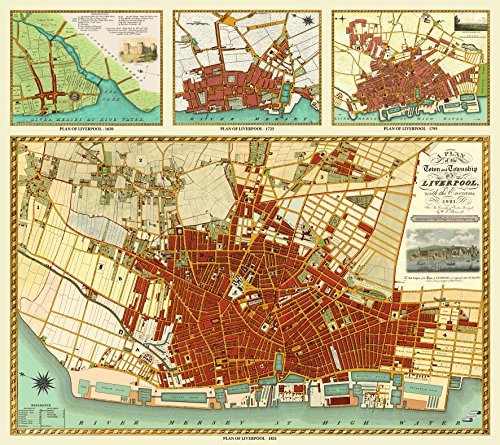 Liverpool 1650 to 1821 - Fold Up Map Containing Town Plans of Liverpool that include Liverpool 1650, 1725, 1795 and Sherwood's plan of Liverpool and Environs 1821