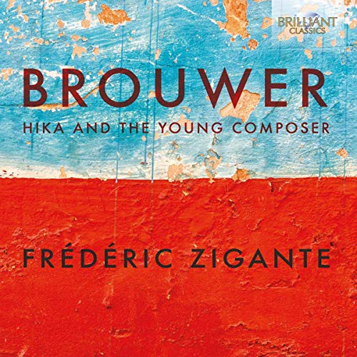 CD cover for Brouwer’s “Hika And The Young Composer” with abstract art.