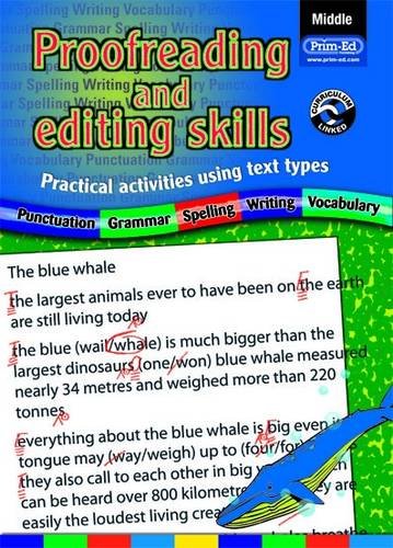 Book cover: "Proofreading and Editing Skills" with marked-up text and a whale.