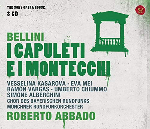 CD cover for Bellini’s “I Capuleti E I Montecchi” opera, with a green temple illustration.