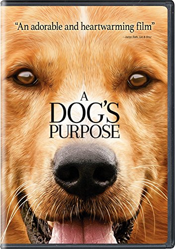 DVD cover for "A Dog's Purpose" featuring a golden retriever’s face.