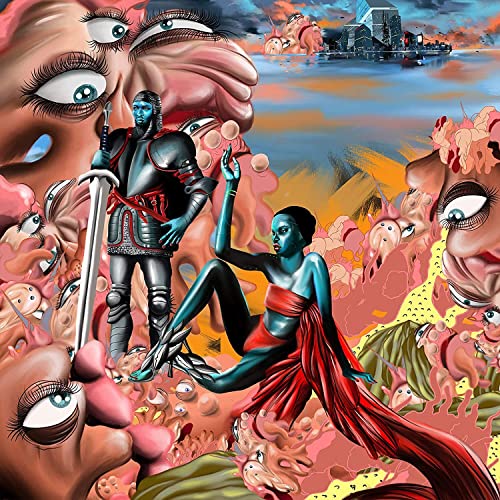 Surreal album cover featuring figures in a fantastical, dreamlike landscape.