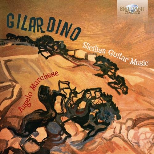 CD cover for "Gilardino: Sicilian Guitar Music" with abstract art.