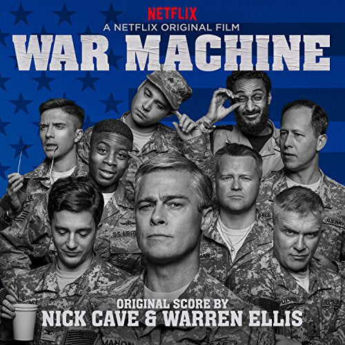 CD cover for "War Machine" featuring a group of soldiers and film title.