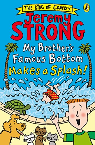 Book cover: boy swimming, turtle, dog, cat, and excited child.
