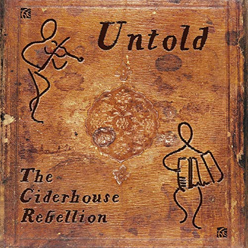 CD cover with ornate script, floral design, and woodgrain texture.