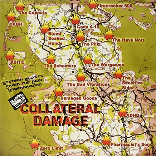 Vinyl record cover: a map with band names marked by explosion icons.