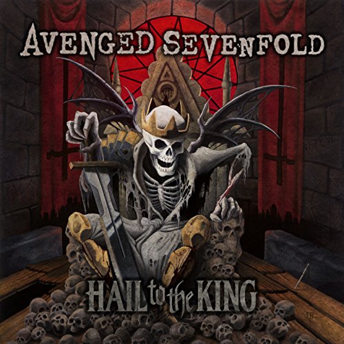 Skeleton king on a throne of skulls, album cover for Avenged Sevenfold.